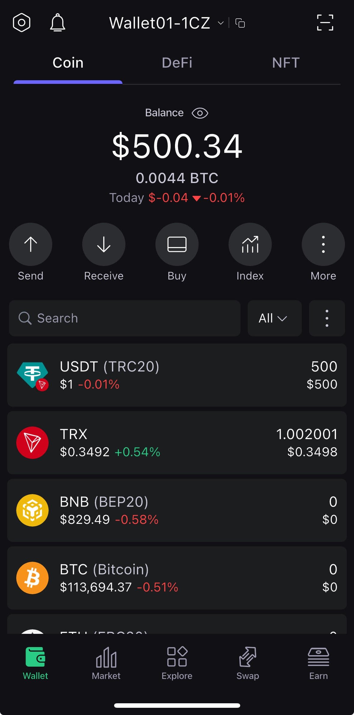 Wallet balance screenshot